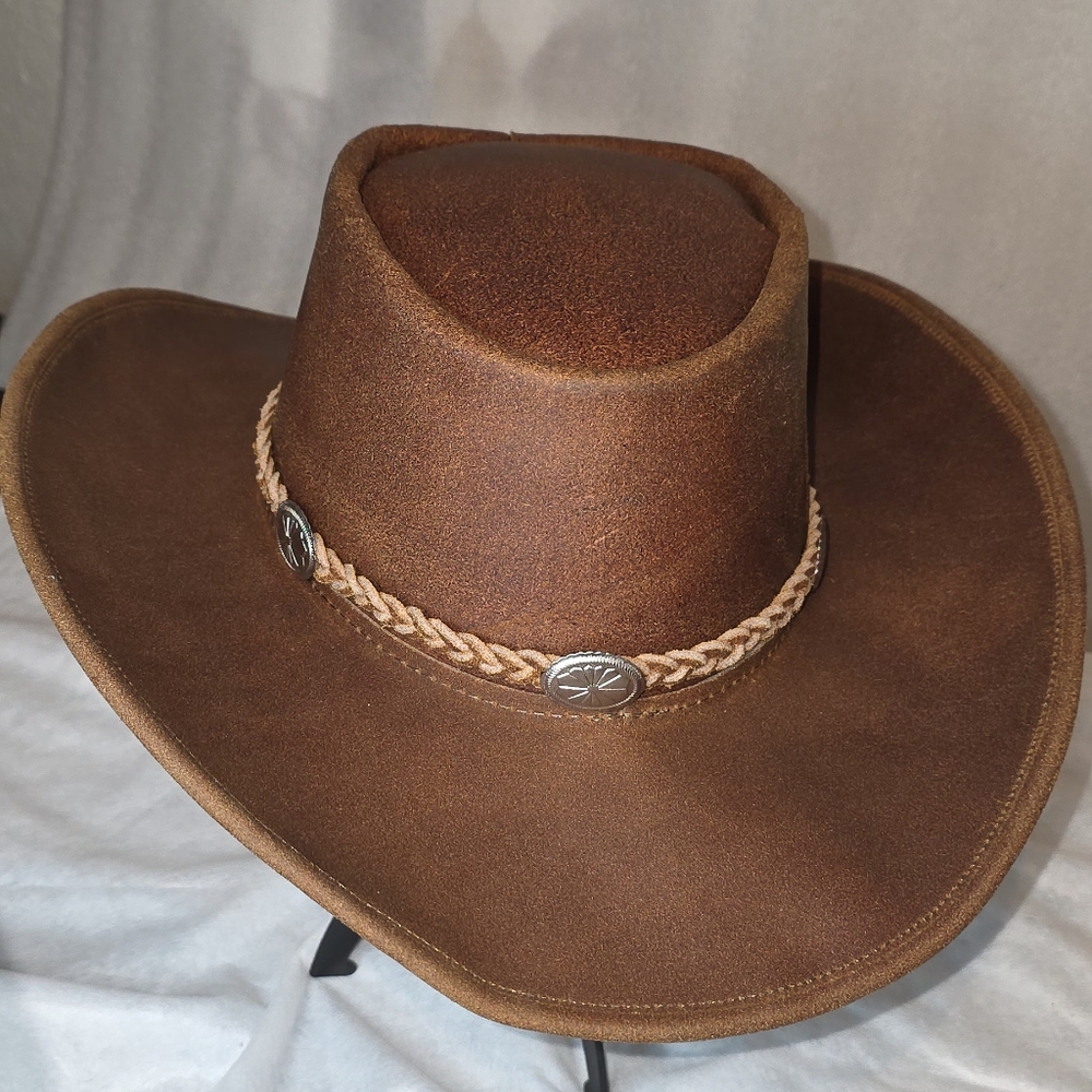 Handmade Brown Leather Cowboy Hat | Western Style Ranch Hat | Unisex